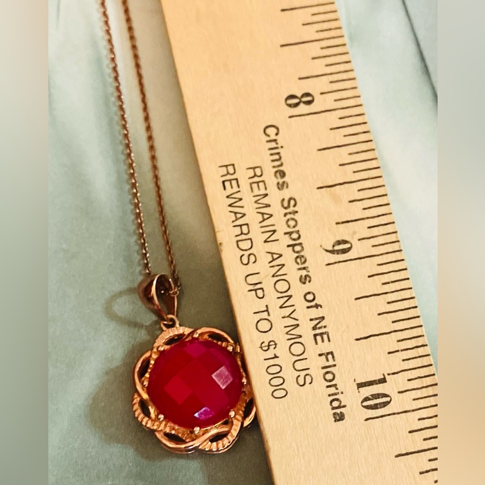 ROSE GOLD STERLING RED STONE NECKLACE - Picture 6 of 7